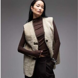 ARKET Oversized Faux Shearling Vest ASOS Soft‎ Beige Size L